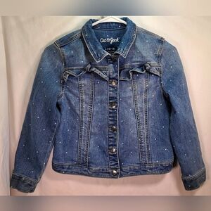 Girls Cat & Jack Jean Jacket White Polka Dots Size L 10/12